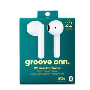 onn Bluetooth Wireless Earphones Noise Canceling Microphone, Charging Case White